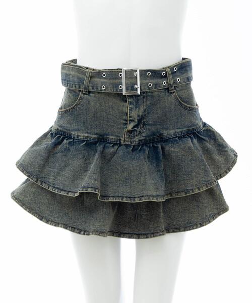 INGNI（イング）の「ベルト付デニムフリルミニスカパン（スカート・レディース・ブルー系その他4/グレー/ブルー系その他・M）」の21枚目の写真