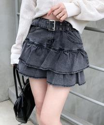INGNI | ベルト付デニムフリルミニスカパン(スカート)