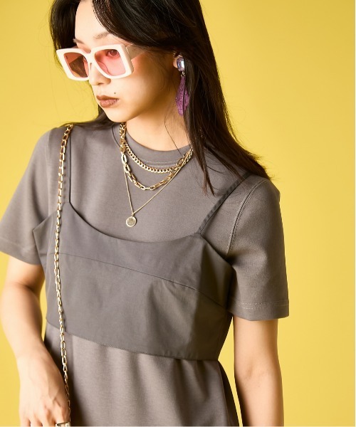 GEVS.(ジェイヴィス)の「ブラトップ付カットソーワンピース<大きいサイズ有>GEVS.(ワンピース・レディース・ブラック/グレー・M/L/LL/3L/4L/5L)」の1枚目の写真