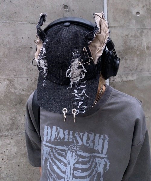 lilful(リルフル)の「【26年春夏新作】ダメージ加工耳付きメタルパーツデニムキャップ(キャップ・メンズ・ブラック系その他・F)」の3枚目の写真