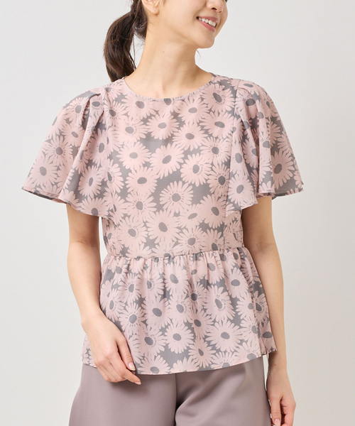 NARACAMICIE（ナラカミーチェ）の「【NARACAMICIE】マーガレット柄半袖ぺプラムブラウス（シャツ/ブラウス・レディース・ブラウン/ネイビー・M/XL）」の8枚目の写真