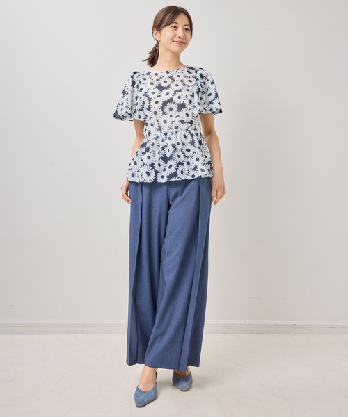 NARACAMICIE（ナラカミーチェ）の「【NARACAMICIE】マーガレット柄半袖ぺプラムブラウス（シャツ/ブラウス・レディース・ブラウン/ネイビー・M/XL）」の10枚目の写真
