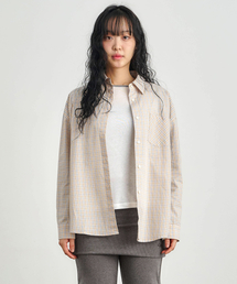 ke204-Overfit Check Shirt Gray Beige
