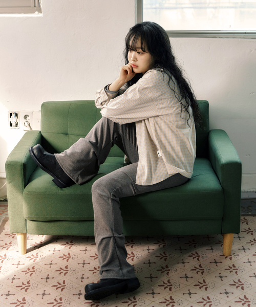 KIJIKO(キジコ)の「ke204-Overfit Check Shirt Gray Beige(シャツ/ブラウス・レディース・サンドベージュ・FREE)」の6枚目の写真