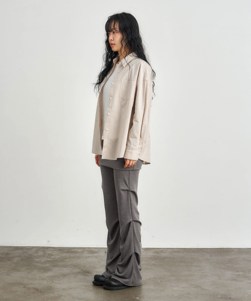 KIJIKO(キジコ)の「ke204-Overfit Check Shirt Gray Beige(シャツ/ブラウス・レディース・サンドベージュ・FREE)」の7枚目の写真