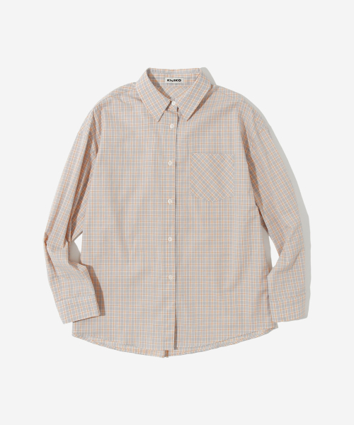KIJIKO(キジコ)の「ke204-Overfit Check Shirt Gray Beige(シャツ/ブラウス・レディース・サンドベージュ・FREE)」の2枚目の写真