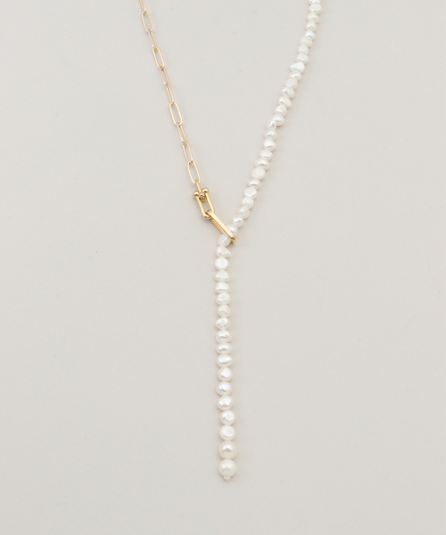 IENA(イエナ)の「EO/イオ PEARL&PC CHAIN NECKLACE WITH ONYX ネックレス BO26SS-08(ネックレス・レディース・ホワイト・FREE)」の1枚目の写真