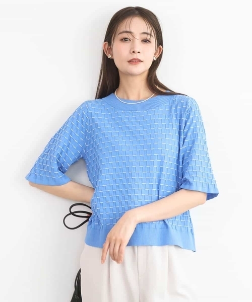 MK MICHEL KLEIN（エムケーミッシェルクラン）の「ブロック調クロップド丈ニット/UVカット/洗える（ニット/セーター・レディース・ホワイト/イエロー/ブルー・38）」の10枚目の写真