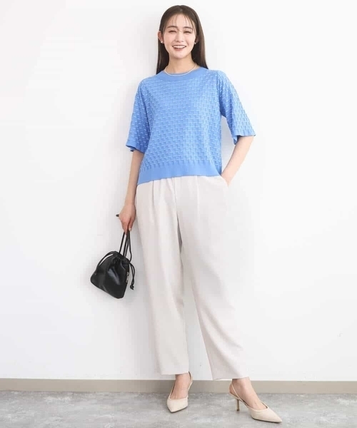 MK MICHEL KLEIN（エムケーミッシェルクラン）の「ブロック調クロップド丈ニット/UVカット/洗える（ニット/セーター・レディース・ホワイト/イエロー/ブルー・38）」の11枚目の写真