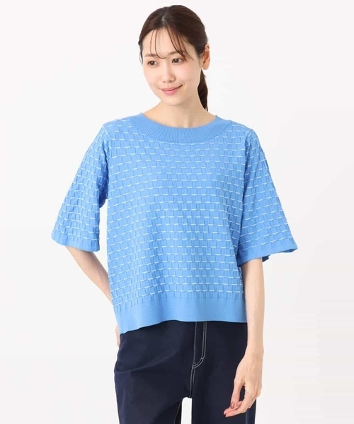 MK MICHEL KLEIN（エムケーミッシェルクラン）の「ブロック調クロップド丈ニット/UVカット/洗える（ニット/セーター・レディース・ホワイト/イエロー/ブルー・38）」の4枚目の写真