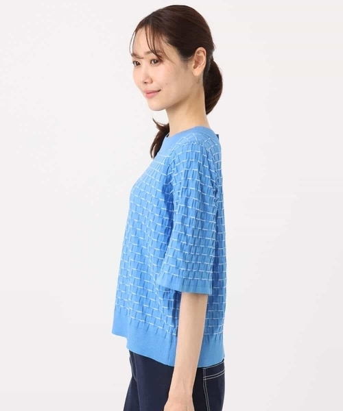 MK MICHEL KLEIN（エムケーミッシェルクラン）の「ブロック調クロップド丈ニット/UVカット/洗える（ニット/セーター・レディース・ホワイト/イエロー/ブルー・38）」の5枚目の写真