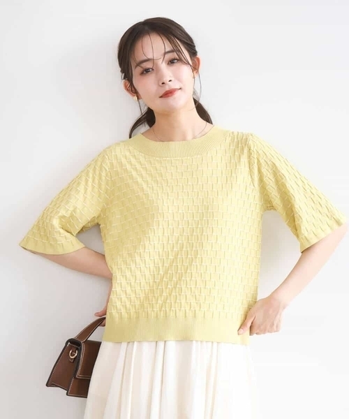 MK MICHEL KLEIN（エムケーミッシェルクラン）の「ブロック調クロップド丈ニット/UVカット/洗える（ニット/セーター・レディース・ホワイト/イエロー/ブルー・38）」の15枚目の写真