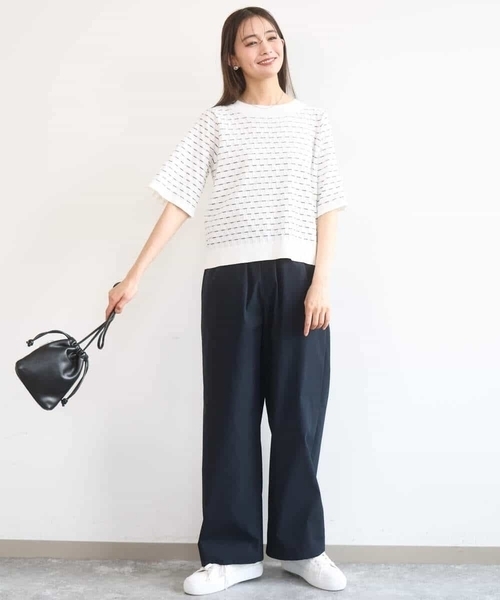 MK MICHEL KLEIN（エムケーミッシェルクラン）の「ブロック調クロップド丈ニット/UVカット/洗える（ニット/セーター・レディース・ホワイト/イエロー/ブルー・38）」の14枚目の写真