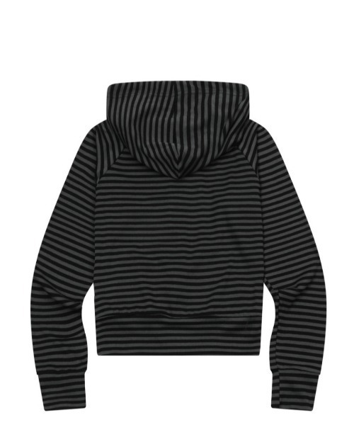 MUCENT(ムセント)の「A'GEM/9 × .kom 『MUCENT/ムセント』SAHARA LEOPARD CROSS STRIPE RAGLAN HOOD ZIP-UP/ストライプラグランジップトップス(パーカー・レディース・ブラック/チャコールグレー・FREE)」の12枚目の写真