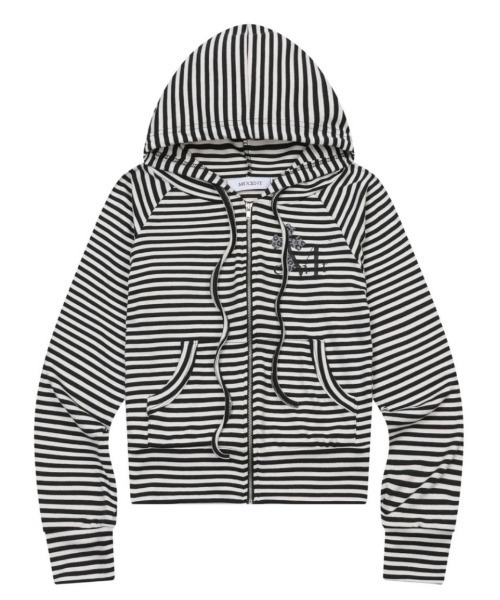 MUCENT(ムセント)の「A'GEM/9 × .kom 『MUCENT/ムセント』SAHARA LEOPARD CROSS STRIPE RAGLAN HOOD ZIP-UP/ストライプラグランジップトップス(パーカー・レディース・ブラック/チャコールグレー・FREE)」の7枚目の写真