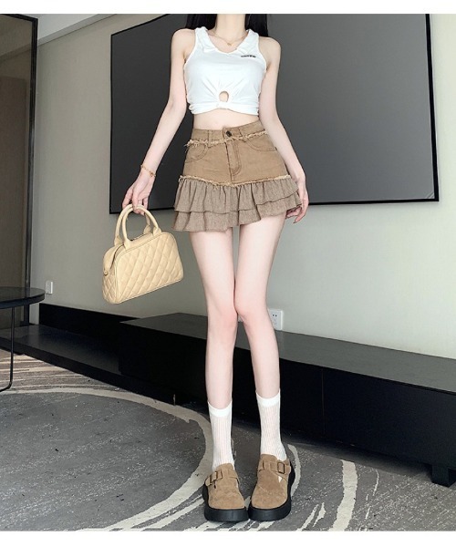 Ritzy(リッツィー)の「フリルデニムミニスカート(スカート・レディース・カーキ/グレー・L/M)」の16枚目の写真