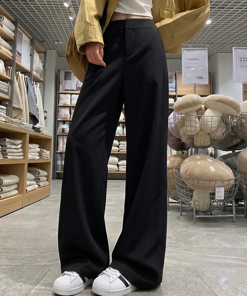 shyam inspiration(シャムインスピレーション)の「シンプルワイドスラックス(スラックス・レディース・ベージュ/チャコールグレー/ブラック・M/L)」の4枚目の写真
