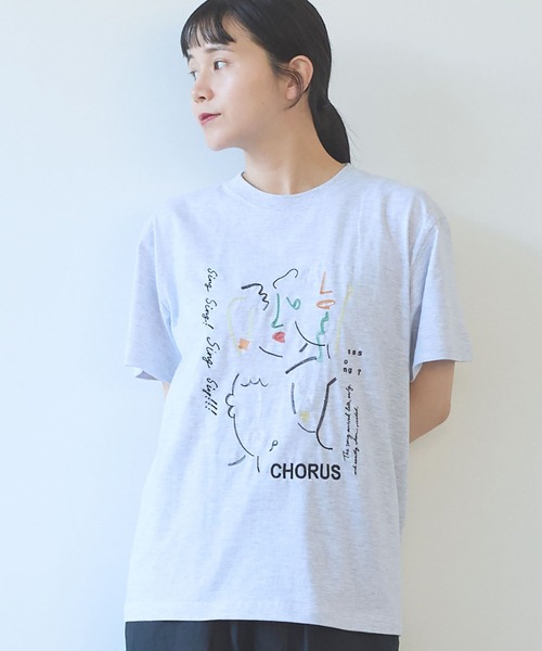 yuni（ユニ　）の「CHORUS embroidery　Tシャツ（Tシャツ/カットソー・レディース・ホワイト/グレー・FREE）」の2枚目の写真