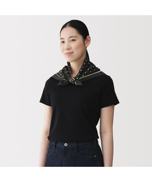 無印良品（ムジルシリョウヒン）の「綿　スカーフ（バンダナ/スカーフ・レディース・マスタード/ベージュ/ネイビー/ブラック/オフホワイト/サックスブルー・FREE）」の2枚目の写真