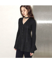 Flared V Neck Knit Cardigan