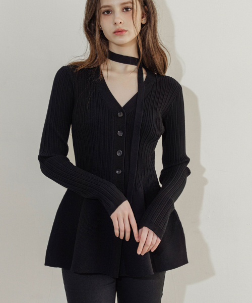 LAUTREDE MIN(ロートルドミン)の「Flared V Neck Knit Cardigan(カーディガン/ボレロ・レディース・アイボリー/ブラック・FREE)」の5枚目の写真