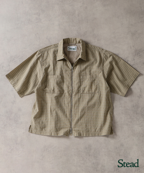 セール】Stead / ドビー チェック ジップ 半袖 シャツ（シャツ