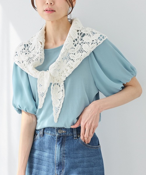 Honeys（ハニーズ）の「【ハニさら・接触冷感・吸水速乾・ＵＶカット・遮熱】ボリューム袖Ｔシャツ（Tシャツ/カットソー・レディース・ネイビー/アイボリー/グレイッシュベージュ/サックスブルー/ブラック/ブラウン/ダークグリーン/ダークブルー/レッド系1・3L/L/LL/M/S）」の7枚目の写真