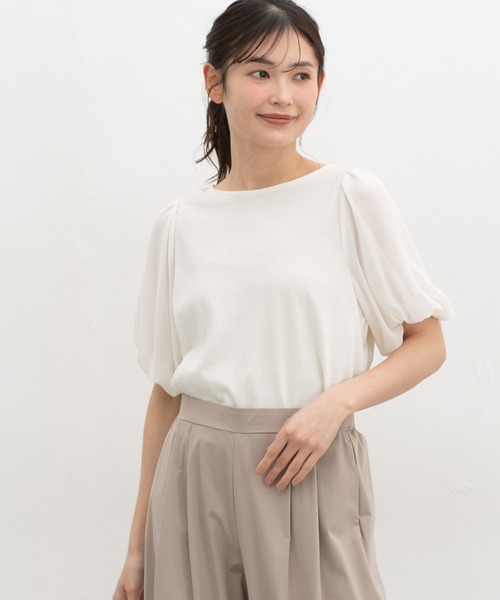 Honeys（ハニーズ）の「【ハニさら・接触冷感・吸水速乾・ＵＶカット・遮熱】ボリューム袖Ｔシャツ（Tシャツ/カットソー・レディース・ネイビー/アイボリー/グレイッシュベージュ/サックスブルー/ブラック/ブラウン/ダークグリーン/ダークブルー/レッド系1・3L/L/LL/M/S）」の12枚目の写真