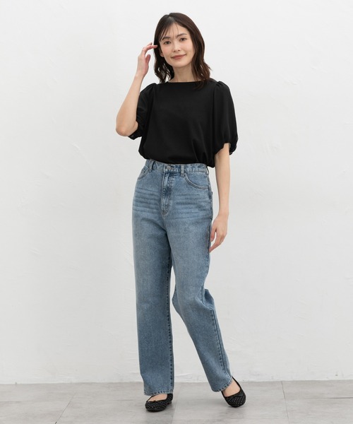 Honeys（ハニーズ）の「【ハニさら・接触冷感・吸水速乾・ＵＶカット・遮熱】ボリューム袖Ｔシャツ（Tシャツ/カットソー・レディース・ネイビー/アイボリー/グレイッシュベージュ/サックスブルー/ブラック/ブラウン/ダークグリーン/ダークブルー/レッド系1・3L/L/LL/M/S）」の13枚目の写真