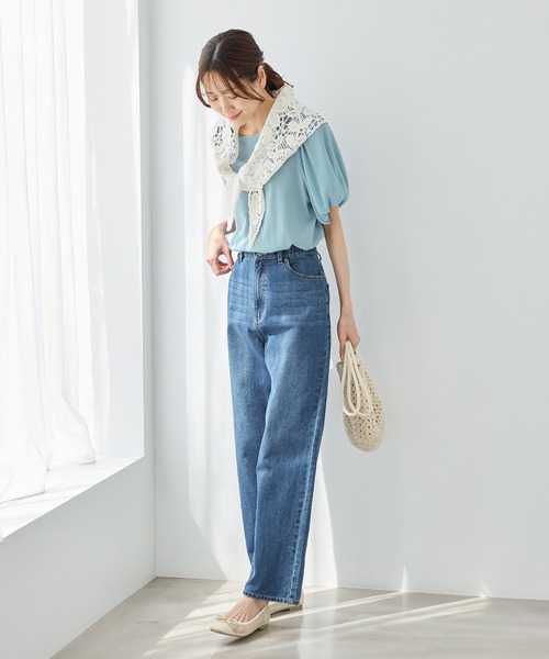 Honeys（ハニーズ）の「【ハニさら・接触冷感・吸水速乾・ＵＶカット・遮熱】ボリューム袖Ｔシャツ（Tシャツ/カットソー・レディース・ネイビー/アイボリー/グレイッシュベージュ/サックスブルー/ブラック/ブラウン/ダークグリーン/ダークブルー/レッド系1・3L/L/LL/M/S）」の19枚目の写真