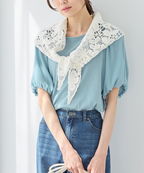 Honeys（ハニーズ）の「【ハニさら・接触冷感・吸水速乾・ＵＶカット・遮熱】ボリューム袖Ｔシャツ（Tシャツ/カットソー・レディース・ネイビー/アイボリー/グレイッシュベージュ/サックスブルー/ブラック/ブラウン/ダークグリーン/ダークブルー/レッド系1・3L/L/LL/M/S）」の21枚目の写真