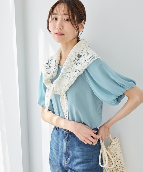 Honeys（ハニーズ）の「【ハニさら・接触冷感・吸水速乾・ＵＶカット・遮熱】ボリューム袖Ｔシャツ（Tシャツ/カットソー・レディース・ネイビー/アイボリー/グレイッシュベージュ/サックスブルー/ブラック/ブラウン/ダークグリーン/ダークブルー/レッド系1・3L/L/LL/M/S）」の22枚目の写真
