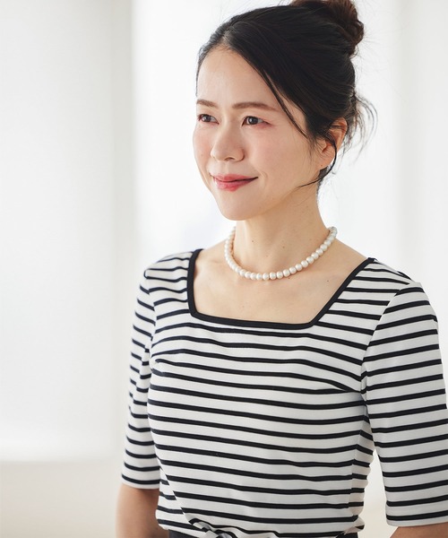 &BLOOM(アンドブルーム)の「UVカット スクエアネック トップス バストパッド付 &BLOOM(アンドブルーム)(Tシャツ/カットソー・レディース・ブラック×ホワイト/ホワイト/ブラック・フリー)」の18枚目の写真