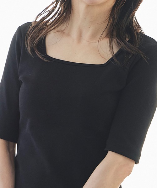 &BLOOM(アンドブルーム)の「UVカット スクエアネック トップス バストパッド付 &BLOOM(アンドブルーム)(Tシャツ/カットソー・レディース・ブラック×ホワイト/ホワイト/ブラック・フリー)」の11枚目の写真