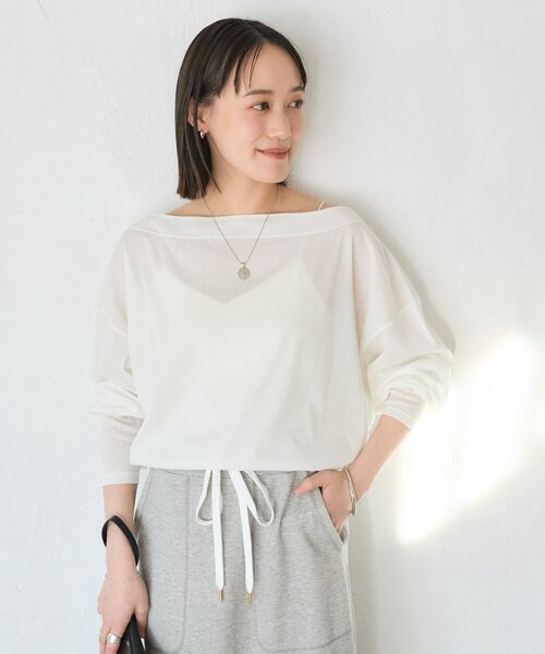 RIVE DROITE(リヴドロワ)の「【大人の肌見せ/抜け感◎/接触冷感/汗じみ防止付き】シアードルマンカットソー(Tシャツ/カットソー・レディース・ブラック/オフホワイト/グレイッシュベージュ・FREE)」の12枚目の写真