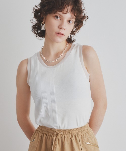 Muel Chic(ミュエルシック)の「Ease tank top イーズタンクトップ(タンクトップ・レディース・ブラック/スカイブルー/ピンク/ホワイト・FREE)」の2枚目の写真