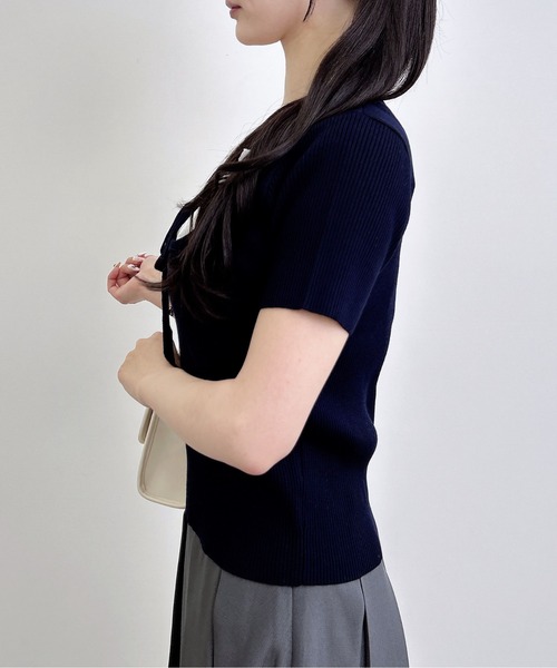 INGNI(イング)の「フロントレースドッキング半袖ニット(ニット/セーター・レディース・ピンク系2/ネイビー系/ブラック×ホワイト/グレー×ホワイト・M)」の18枚目の写真