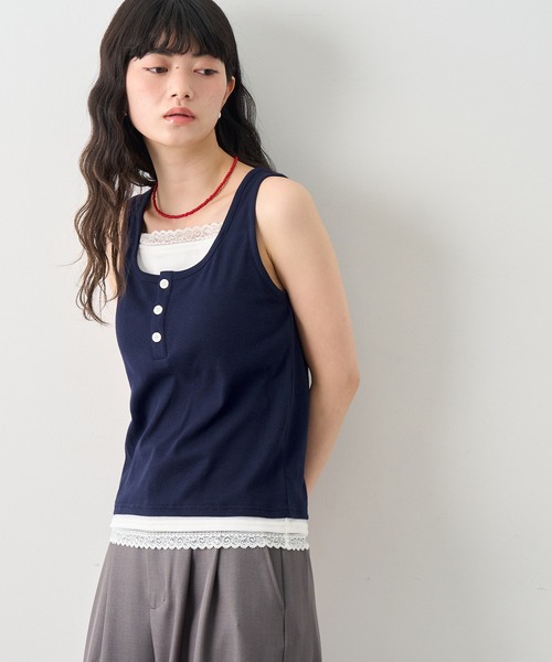 NOGLE(ノグル)の「【NOGLE/ノグル】レースレイヤードタンクトップ/カップ付き(タンクトップ・レディース・ブラック/杢グレー/ネイビー・FREE)」の3枚目の写真