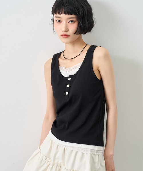 NOGLE(ノグル)の「【NOGLE/ノグル】レースレイヤードタンクトップ/カップ付き(タンクトップ・レディース・ブラック/杢グレー/ネイビー・FREE)」の21枚目の写真