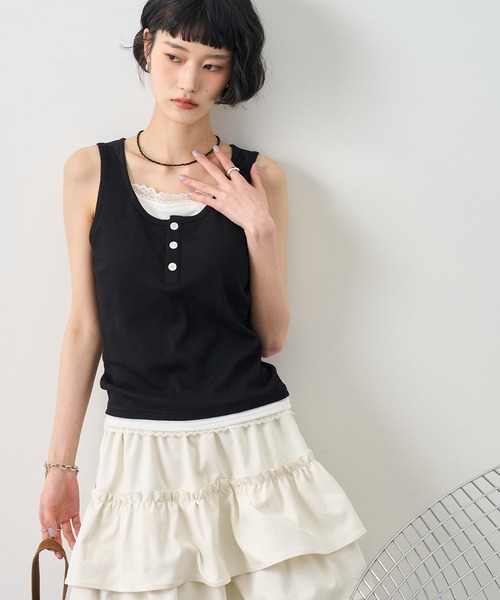 NOGLE(ノグル)の「【NOGLE/ノグル】レースレイヤードタンクトップ/カップ付き(タンクトップ・レディース・ブラック/杢グレー/ネイビー・FREE)」の20枚目の写真