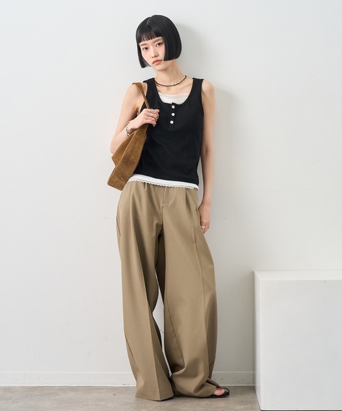 NOGLE(ノグル)の「【NOGLE/ノグル】レースレイヤードタンクトップ/カップ付き(タンクトップ・レディース・ブラック/杢グレー/ネイビー・FREE)」の22枚目の写真