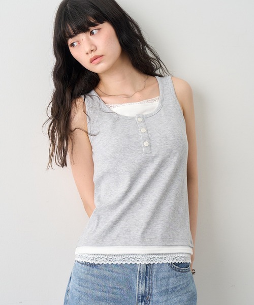 NOGLE(ノグル)の「【NOGLE/ノグル】レースレイヤードタンクトップ/カップ付き(タンクトップ・レディース・ブラック/杢グレー/ネイビー・FREE)」の13枚目の写真