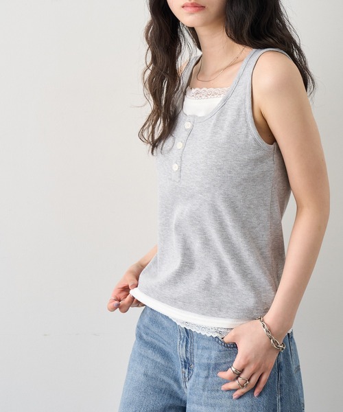 NOGLE(ノグル)の「【NOGLE/ノグル】レースレイヤードタンクトップ/カップ付き(タンクトップ・レディース・ブラック/杢グレー/ネイビー・FREE)」の14枚目の写真
