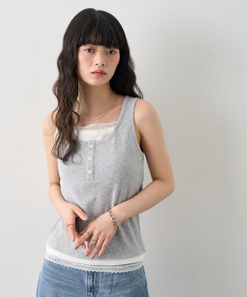 NOGLE(ノグル)の「【NOGLE/ノグル】レースレイヤードタンクトップ/カップ付き(タンクトップ・レディース・ブラック/杢グレー/ネイビー・FREE)」の16枚目の写真