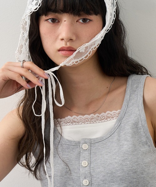 NOGLE(ノグル)の「【NOGLE/ノグル】レースレイヤードタンクトップ/カップ付き(タンクトップ・レディース・ブラック/杢グレー/ネイビー・FREE)」の10枚目の写真