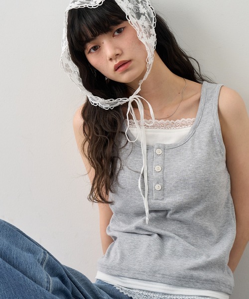 NOGLE(ノグル)の「【NOGLE/ノグル】レースレイヤードタンクトップ/カップ付き(タンクトップ・レディース・ブラック/杢グレー/ネイビー・FREE)」の15枚目の写真