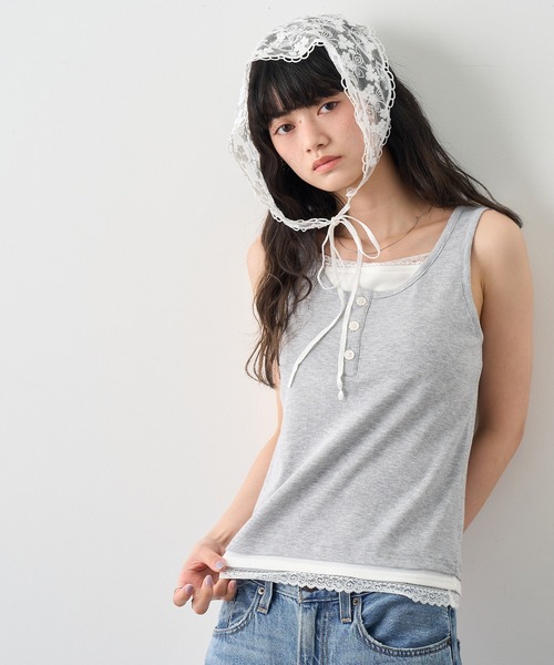 NOGLE(ノグル)の「【NOGLE/ノグル】レースレイヤードタンクトップ/カップ付き(タンクトップ・レディース・ブラック/杢グレー/ネイビー・FREE)」の11枚目の写真