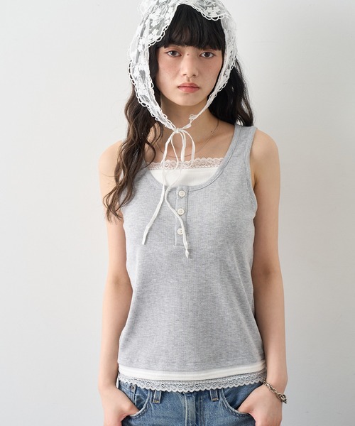 NOGLE(ノグル)の「【NOGLE/ノグル】レースレイヤードタンクトップ/カップ付き(タンクトップ・レディース・ブラック/杢グレー/ネイビー・FREE)」の17枚目の写真