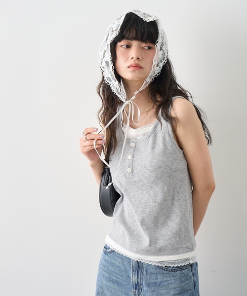 NOGLE(ノグル)の「【NOGLE/ノグル】レースレイヤードタンクトップ/カップ付き(タンクトップ・レディース・ブラック/杢グレー/ネイビー・FREE)」の9枚目の写真