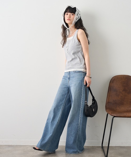 NOGLE(ノグル)の「【NOGLE/ノグル】レースレイヤードタンクトップ/カップ付き(タンクトップ・レディース・ブラック/杢グレー/ネイビー・FREE)」の8枚目の写真
